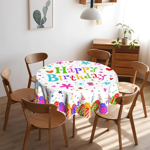 VentuCoven Happy Birthday Tablecloth Round 60 inch Birthday Table Cloth Colorful Balloon Tablecloths for Picnic Dinner Decor Gifts for Woman Girl Boy - Image 3