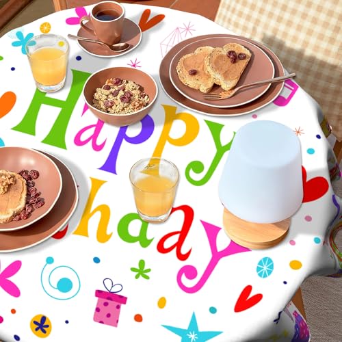 VentuCoven Happy Birthday Tablecloth Round 60 inch Birthday Table Cloth Colorful Balloon Tablecloths for Picnic Dinner Decor Gifts for Woman Girl Boy - Image 5