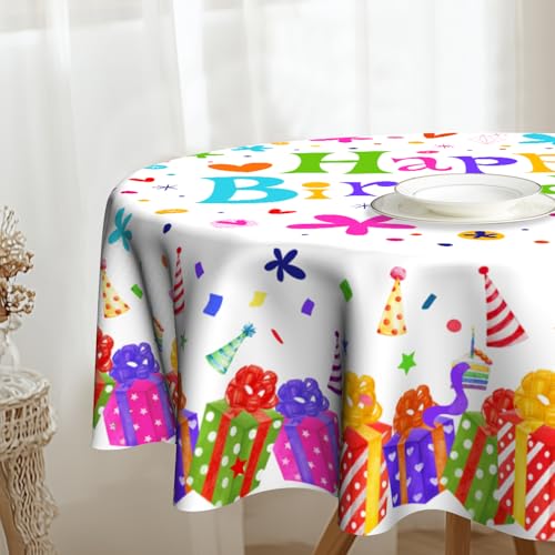VentuCoven Happy Birthday Tablecloth Round 60 inch Birthday Table Cloth Colorful Balloon Tablecloths for Picnic Dinner Decor Gifts for Woman Girl Boy - Image 2