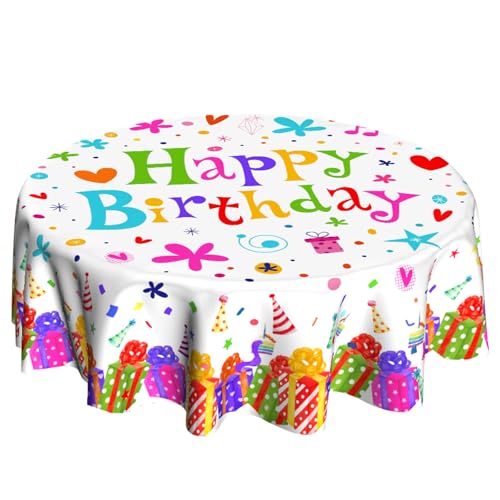 VentuCoven Happy Birthday Tablecloth Round 60 inch Birthday Table Cloth Colorful Balloon Tablecloths for Picnic Dinner Decor Gifts for Woman Girl Boy - Image 1