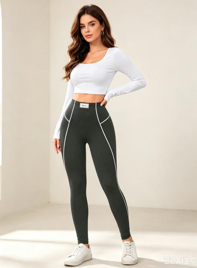 Take Two Charcoal Piping Detail Leggings - Image 1