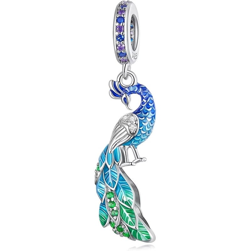 Qings Lucky Peacock Charm Bead 925 Sterling Silver Sparkling Cute Animal Element Dangle Pendant for Bracelet Necklace Making - Image 1
