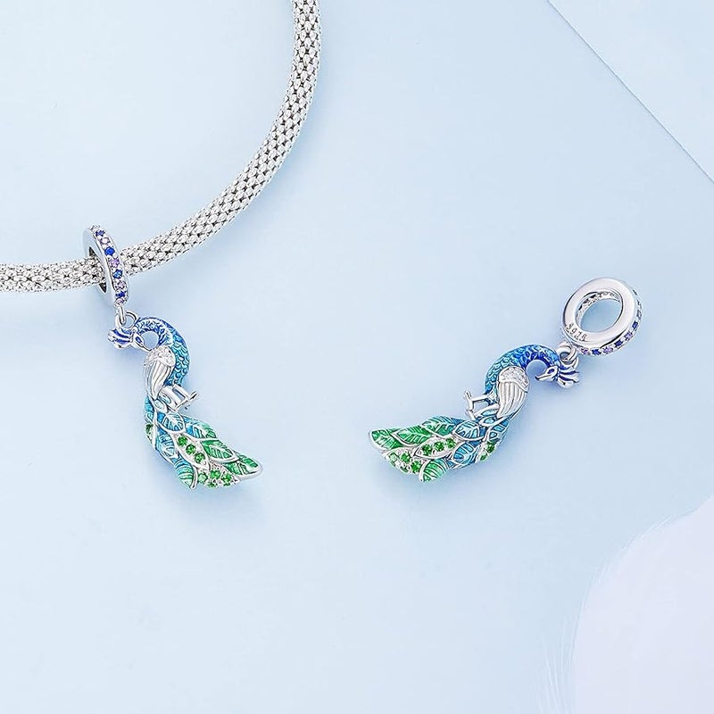 Qings Lucky Peacock Charm Bead 925 Sterling Silver Sparkling Cute Animal Element Dangle Pendant for Bracelet Necklace Making - Image 5