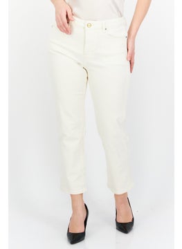 Women Slim Fit Plain Non-Stretchable Jeans, Cream