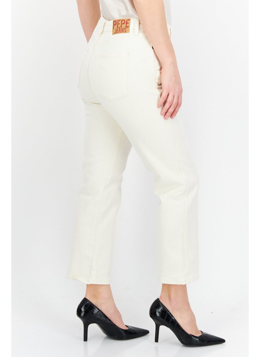 Pepe Jeans - Women Slim Fit Plain Non-Stretchable Jeans, Cream - Image 1