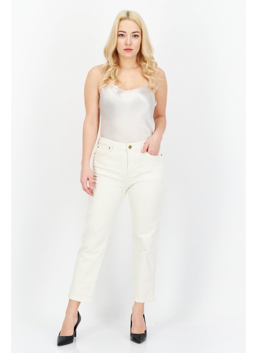 Pepe Jeans - Women Slim Fit Plain Non-Stretchable Jeans, Cream - Image 1
