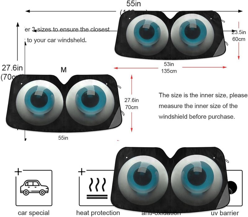Oarencol Cute Cartoon Blue Eyes Car Windshield Sun Shade Foldable UV Ray Sun Visor Protector Sunshade to Keep Your Vehicle Cool (57" x 31.5") - Image 3