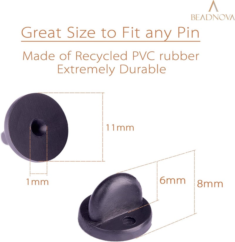 BEADNOVA Rubber Pin Back Butterfly Clutch Backings Pin Cap Replacement for Badges, Lapel Pinback (50pcs) - Image 2