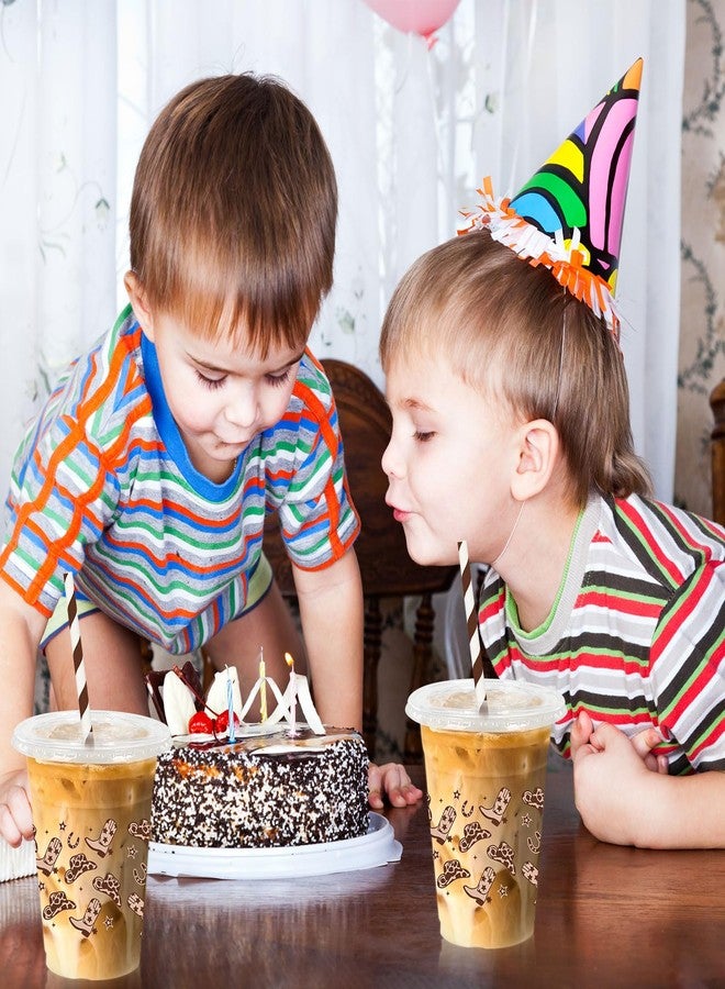 JarThenaAMCS جرثينا AMCS 50 قطعة أكواب بلاستيكية رعاة البقر مع أغطية وقش بني غربي أكواب بلاستيكية شفافة 12 أونصة أكواب قابلة للتخلص منها لوازم حفلات بوهو بريبي - Image 4