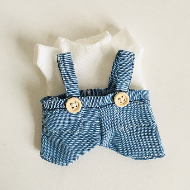 17cm Plush Doll Rubber T-Shirt Suspenders Outfit White T-pocket suspenders