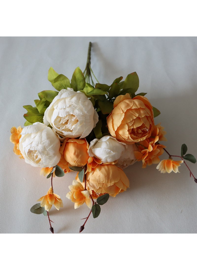 Generic Autumn peony 13 European-style core-wrapped Peony Bouquet wedding home floral simulation flower peony flower wholesale New Orange 