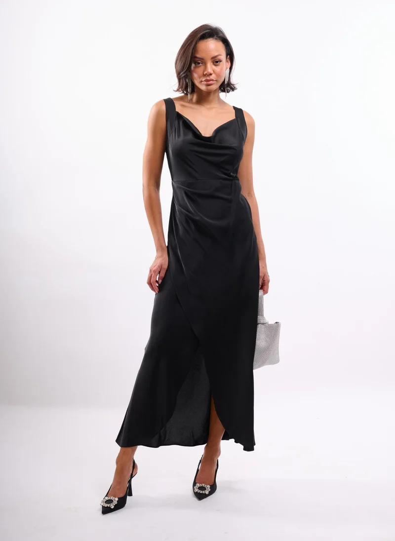 Faia COWL WRAP SATIN DRESS IN BLACK