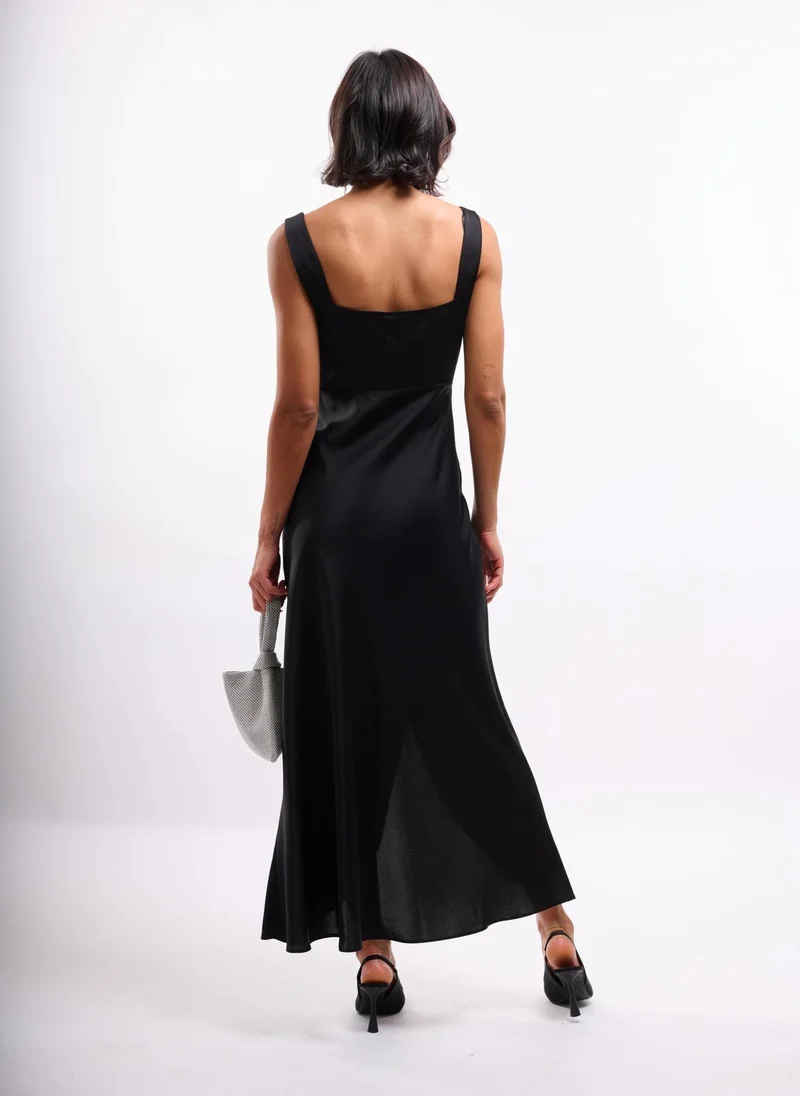 Faia Black Cowl Wrap Satin Dress in Black for Women | Best Price UAE