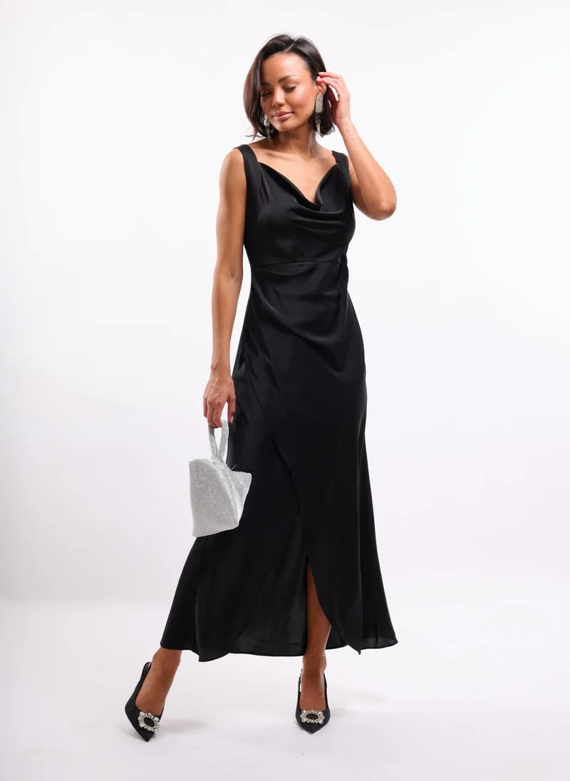 Faia COWL WRAP SATIN DRESS IN BLACK