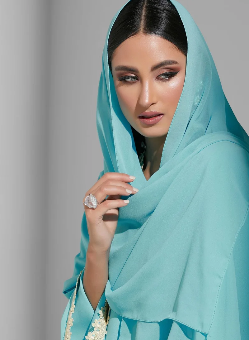 SINOIR V-Neck Lace Detail Abaya