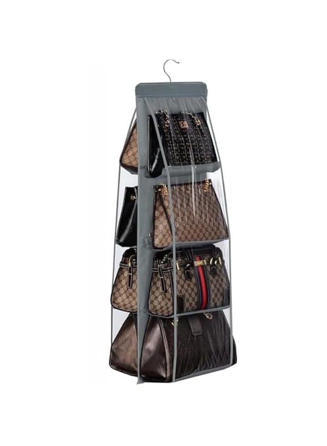 TRASSLE Handbag Hanging Organizer, 8 Pocket Purse Storage Hanger Oxford Cloth Closet for Family Closet Bedroom, Foldable and Universal Fit (Grey)  - Image 1