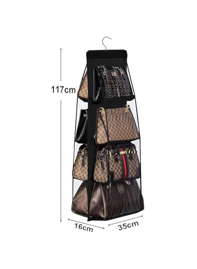 TRASSLE Handbag Hanging Organizer, 8 Pocket Purse Storage Hanger Oxford Cloth Closet for Family Closet Bedroom, Foldable and Universal Fit (Grey)  - Image 2