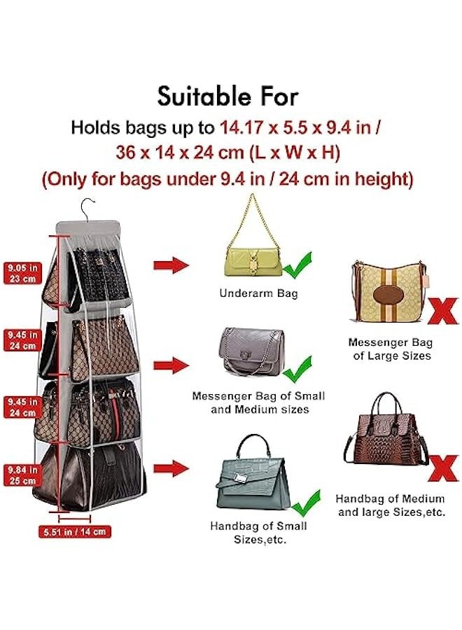 TRASSLE Handbag Hanging Organizer, 8 Pocket Purse Storage Hanger Oxford Cloth Closet for Family Closet Bedroom, Foldable and Universal Fit (Grey)  - Image 3