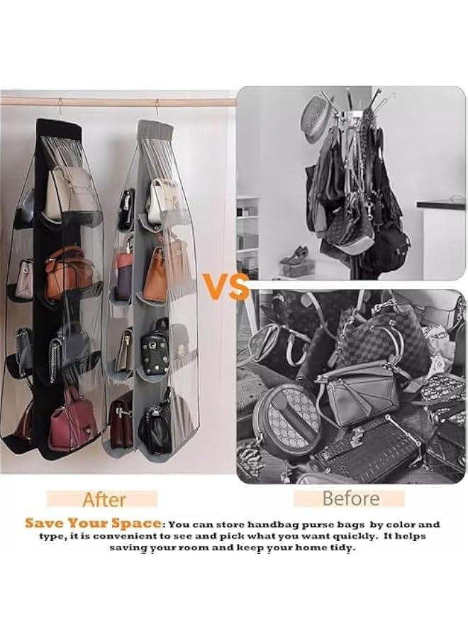 TRASSLE Handbag Hanging Organizer, 8 Pocket Purse Storage Hanger Oxford Cloth Closet for Family Closet Bedroom, Foldable and Universal Fit (Grey)  - Image 4
