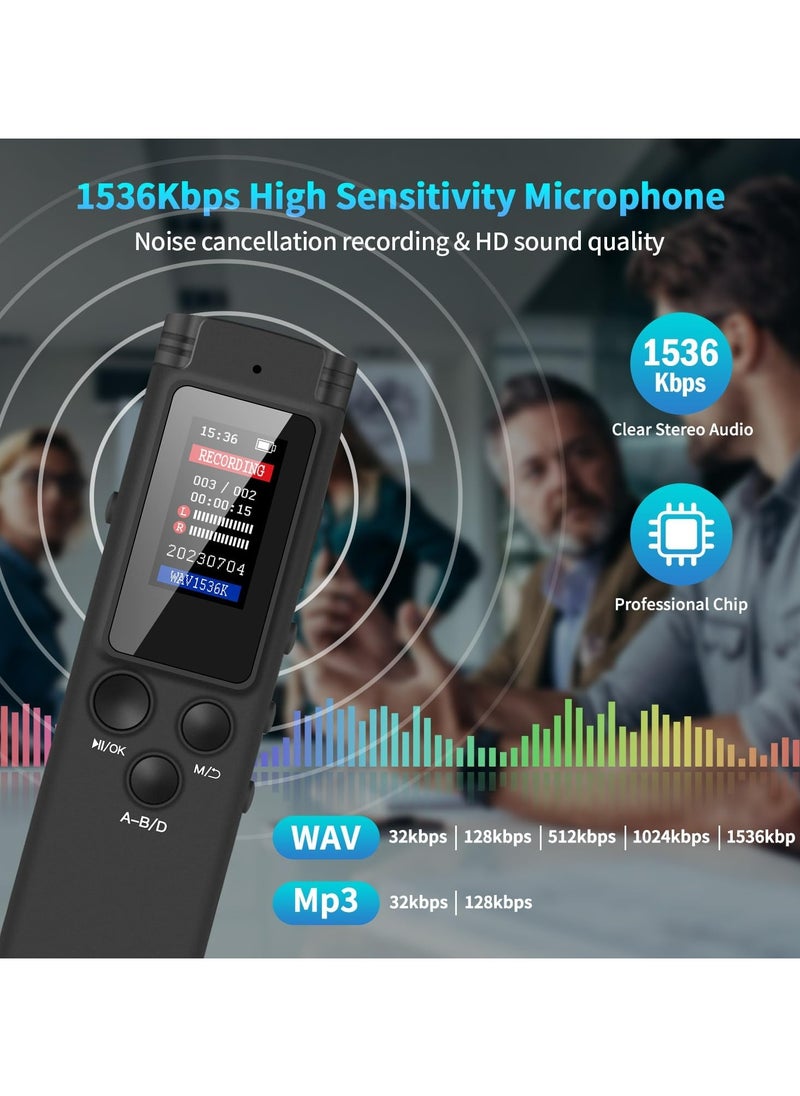 Dominy - Digital Voice Recorder, 64GB Portable Audio Voice Activated Recorder with Playback, Password, Timed Recording, Noise Reduction, 1536Kbps USB Rechargeable Tape Recorder MP3 Player for Lectures Meetings - Image 1