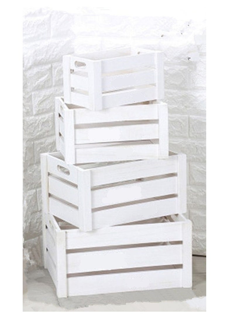 LINGWEI Natural Wooden Storage Crates Set of 4 Nesting Wooden Boxes with Cutout Handles Rustic Farmhouse Decorative Storage Containers for Home, Kitchen, Bathroom, and Office - Image 4