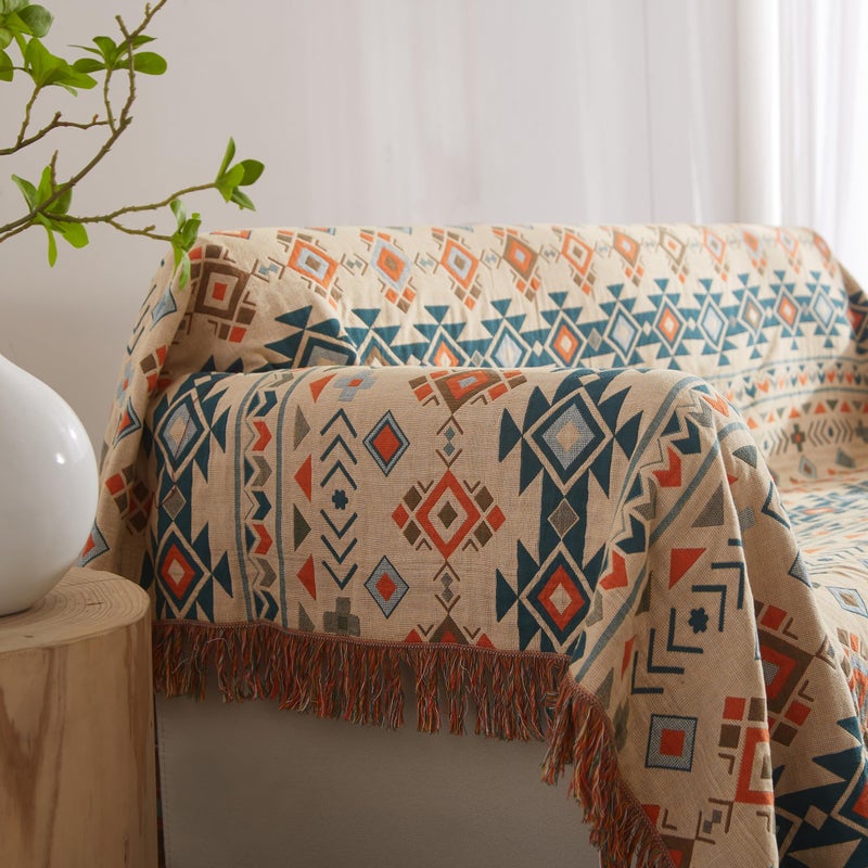 SE SOFTEXLY Boho Throw Blanket for Bed 60â€x80â€, 100% Cotton Woven Blanket for Couch Sofa, Ultra Soft 4-Layer Muslin Quilt with Diamond Pattern, Farmhouse Bed Blanket/Cover for Living Room Decor - Image 5