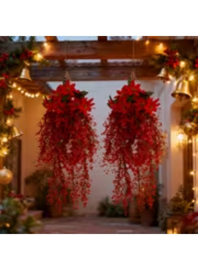 إيروريكس مجموعة 6 قطع من إكليل الزهور الصناعية – بنتسيتا حمراء واقعية مع أجراس ذهبية وكرمة الصفصاف وأوراق خضراء، ديكور كريسماس بلاستيكي بتصميم يدوي للتعليق على الأبواب والشرفات والأسوار في الداخل/الخارج – سهل التعليق ومناسب للشتاء طوال العام - Image 1