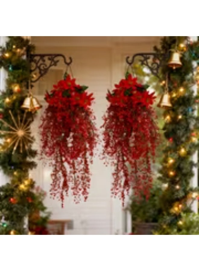 إيروريكس مجموعة 6 قطع من إكليل الزهور الصناعية – بنتسيتا حمراء واقعية مع أجراس ذهبية وكرمة الصفصاف وأوراق خضراء، ديكور كريسماس بلاستيكي بتصميم يدوي للتعليق على الأبواب والشرفات والأسوار في الداخل/الخارج – سهل التعليق ومناسب للشتاء طوال العام - Image 4