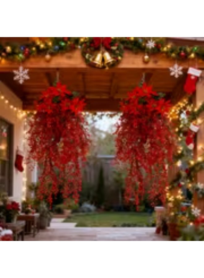 إيروريكس مجموعة 6 قطع من إكليل الزهور الصناعية – بنتسيتا حمراء واقعية مع أجراس ذهبية وكرمة الصفصاف وأوراق خضراء، ديكور كريسماس بلاستيكي بتصميم يدوي للتعليق على الأبواب والشرفات والأسوار في الداخل/الخارج – سهل التعليق ومناسب للشتاء طوال العام - Image 5