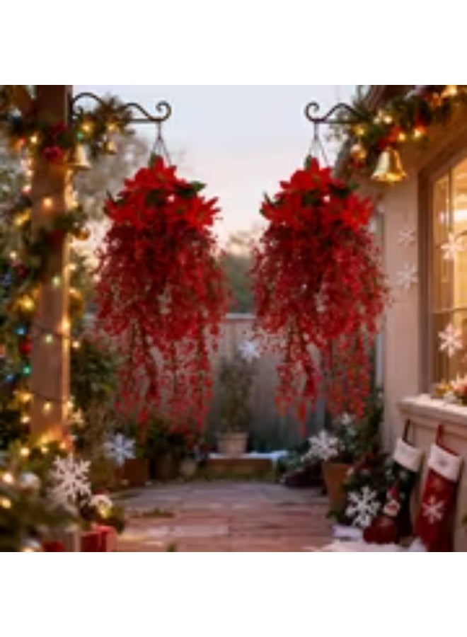 إيروريكس مجموعة 6 قطع من إكليل الزهور الصناعية – بنتسيتا حمراء واقعية مع أجراس ذهبية وكرمة الصفصاف وأوراق خضراء، ديكور كريسماس بلاستيكي بتصميم يدوي للتعليق على الأبواب والشرفات والأسوار في الداخل/الخارج – سهل التعليق ومناسب للشتاء طوال العام - Image 3