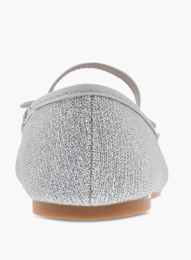Flora Bella By Shoexpress Girls Textured Bow Applique Ballerina Shoes with Elasticated Strap