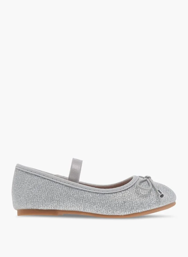 Flora Bella By Shoexpress Girls Textured Bow Applique Ballerina Shoes with Elasticated Strap