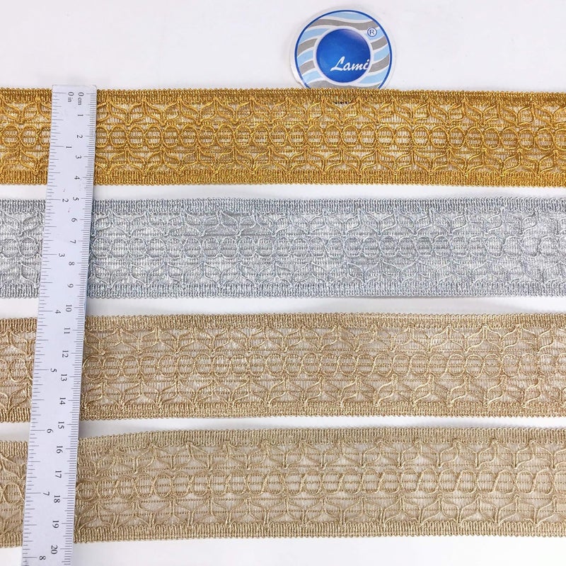 Lami لا مي 9 متر كروشيه كرواتيا صيفي بلون ذهبي فاتح مع زري/جاري، زينة منزلية مزهرة، تزيينات هندية، أشرطة تغليف احتفالية زخرفية للتزيين، أشرطة للفنون والحرف - Image 4