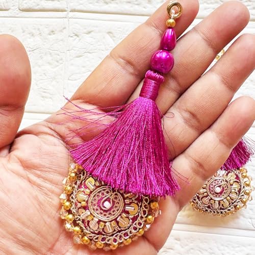 Adikala Craft Handmade Ethnic Latkan Tassel (Pack of 2) for Saree Pallu, Blouse, Lehenga, Dupatta & Suit Decoration | Traditional Designer Hanging Accessories (Light Wine) - Image 4