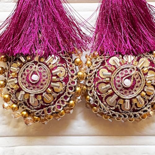 Adikala Craft Handmade Ethnic Latkan Tassel (Pack of 2) for Saree Pallu, Blouse, Lehenga, Dupatta & Suit Decoration | Traditional Designer Hanging Accessories (Light Wine) - Image 3