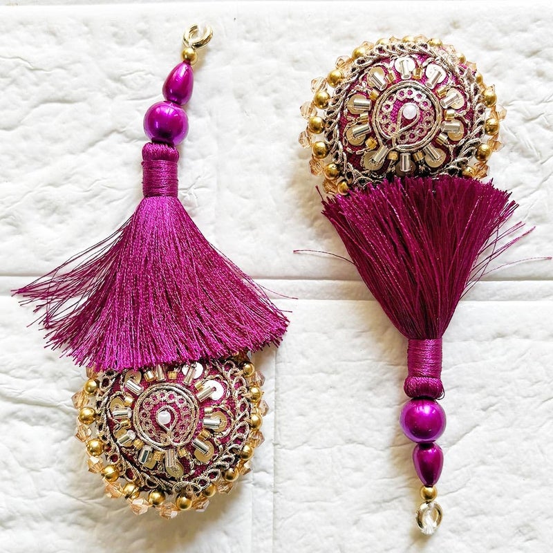 Adikala Craft Handmade Ethnic Latkan Tassel (Pack of 2) for Saree Pallu, Blouse, Lehenga, Dupatta & Suit Decoration | Traditional Designer Hanging Accessories (Light Wine) - Image 5