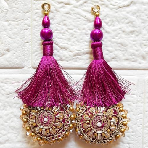 Adikala Craft Handmade Ethnic Latkan Tassel (Pack of 2) for Saree Pallu, Blouse, Lehenga, Dupatta & Suit Decoration | Traditional Designer Hanging Accessories (Light Wine) - Image 2