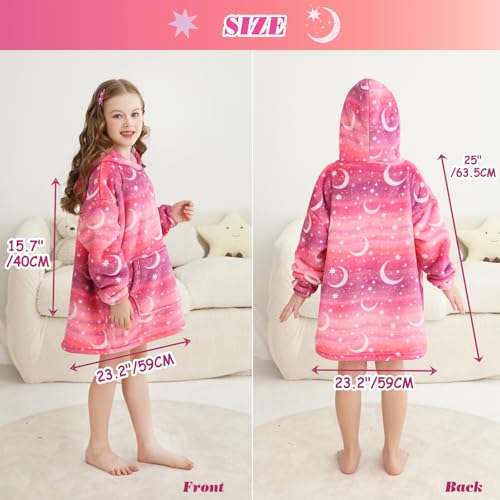 lasoftan Kids Wearable Blanket, Toddler Sherpa Sweatershirt Hoodie with Front Pocket, Comfy Warm Hugs, 2-6 Years Boys Girls Birthday Christmas Gifts (Star & Moon, 2-6 Years) - Image 2