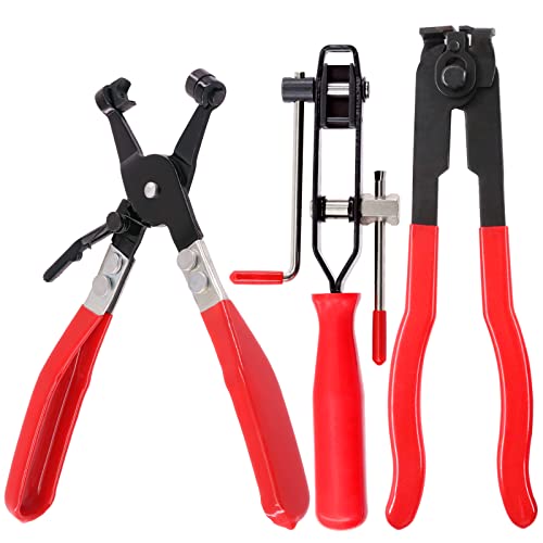 Swpeet 3Pcs Red CV Joint Boot Clamp and Swivel Flat Band Hose Clamp Assortment Kit Ear Boot Tie Car Band Tool Car Water Pipe Locking Pliers Automotive Hose - Image 1