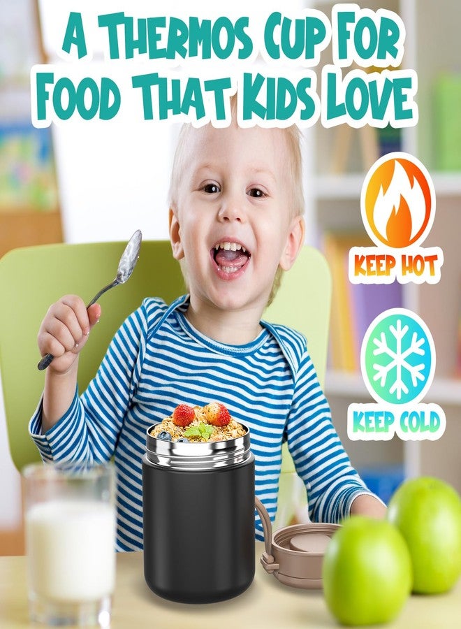 CJACJA Insulated Food Jar for Kids - 15.2 Oz, Thermo for Hot Food, Soup Thermo, Insulated Food Container, Termos Para Comida Caliente, Width Mouth Stainless Steel Lunch Box with Spoon, Black - Image 2