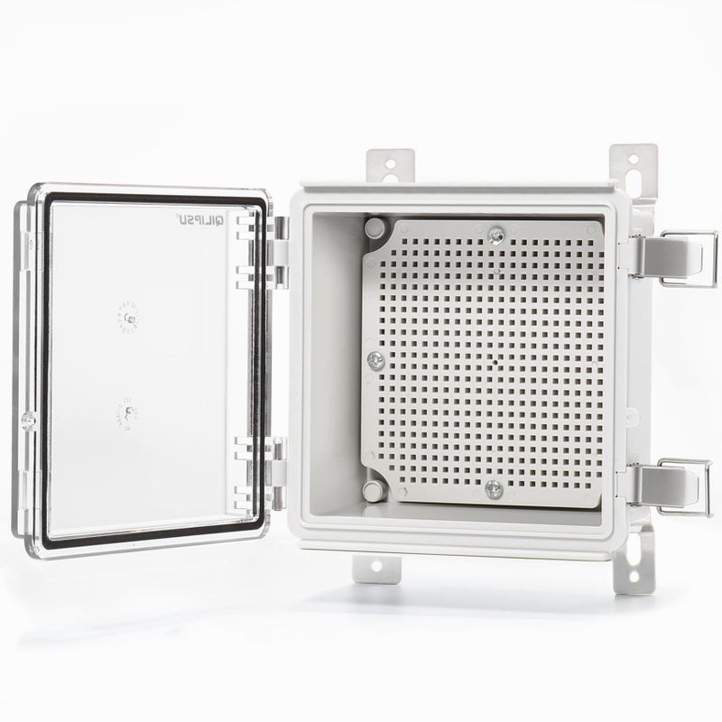 QILIPSU Waterproof Junction Box IP67 Outdoor Plastic Electrical Project Enclosure Weatherproof with Mounting Plate Wall Brackets Hinged Clear Cover 59x59x35 CC