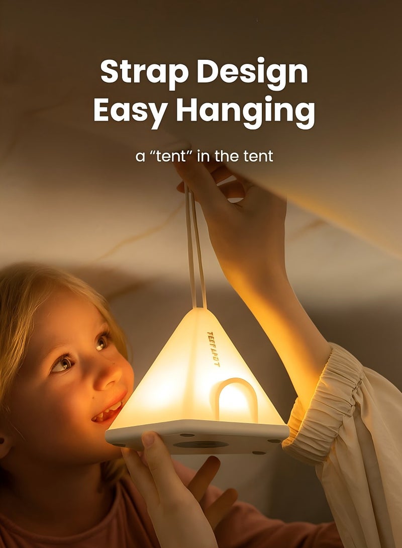 Portable Time control Night Light for Kids & Outdoor Camping – 2‑Color Warm & White, 3‑Level Dimming, Hook, Rechargeable LED Lamp for Nursery & Outdoor - Image 1