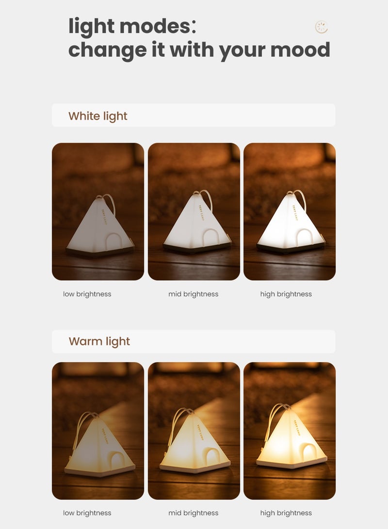 Portable Time control Night Light for Kids & Outdoor Camping – 2‑Color Warm & White, 3‑Level Dimming, Hook, Rechargeable LED Lamp for Nursery & Outdoor - Image 3