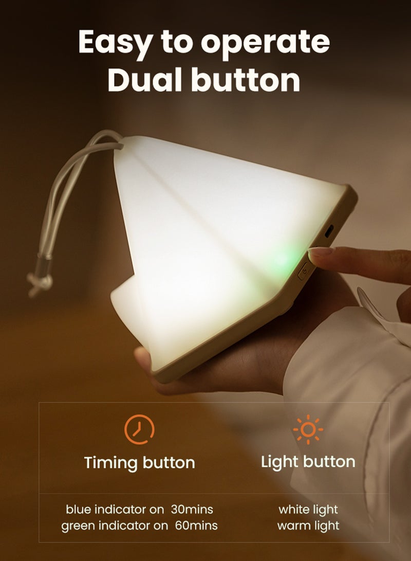 Portable Time control Night Light for Kids & Outdoor Camping – 2‑Color Warm & White, 3‑Level Dimming, Hook, Rechargeable LED Lamp for Nursery & Outdoor - Image 2