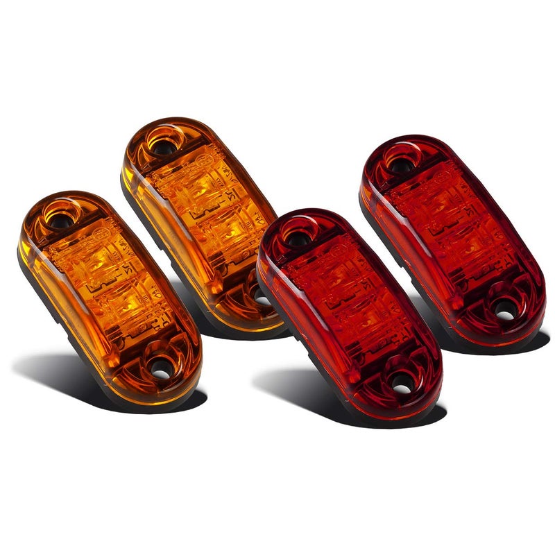 Partsam Amber Red 25 2 Diode Oval LED Trailer Truck Clearance Light Side Marker Light 4PCS Surface Mount Little Boat Marine Led Lights RV Camper Accessories 2 Amber2 Red