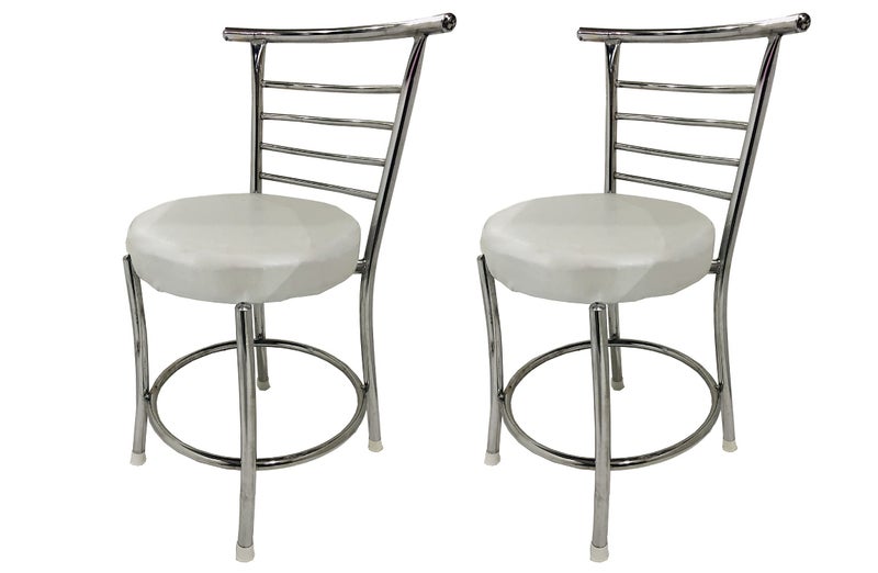 RW REST WELL RW-158 Metal Dining Chair/Chair for Restaurant/Cafe/Home/Office, Study/Without Arms/Steel Finish with Leather Seat/Comfortable Multipurpose Seating (White, Set of 2) - Image 1