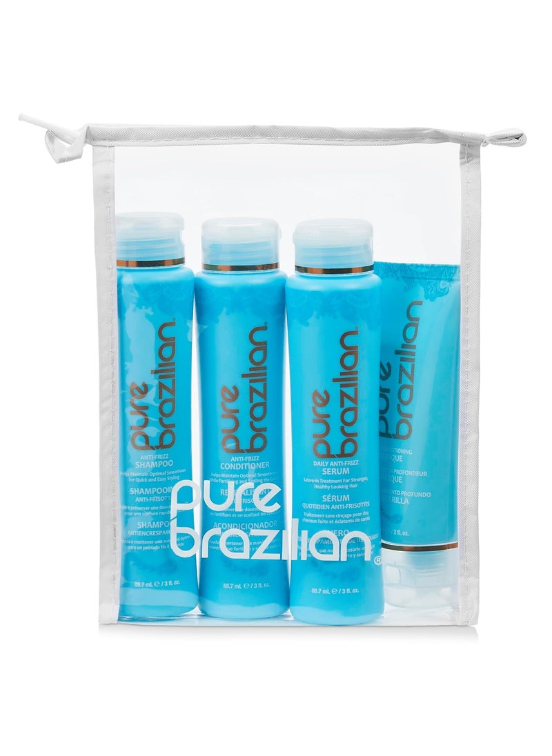 Pure Brazilian Pure Brazilian 4-Piece Essential Travel Size Kit: Anti-Frizz Shampoo, Conditioner, Serum & Masque 