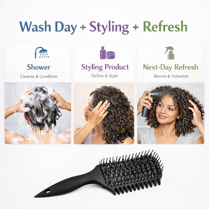 Yingbtr Curl Defining Brush,2024 Curly Hair Brush,Vented Hair Brush for Detangling, Shaping and Defining Curls For Women and Men Less Pulling (Black) - Image 5