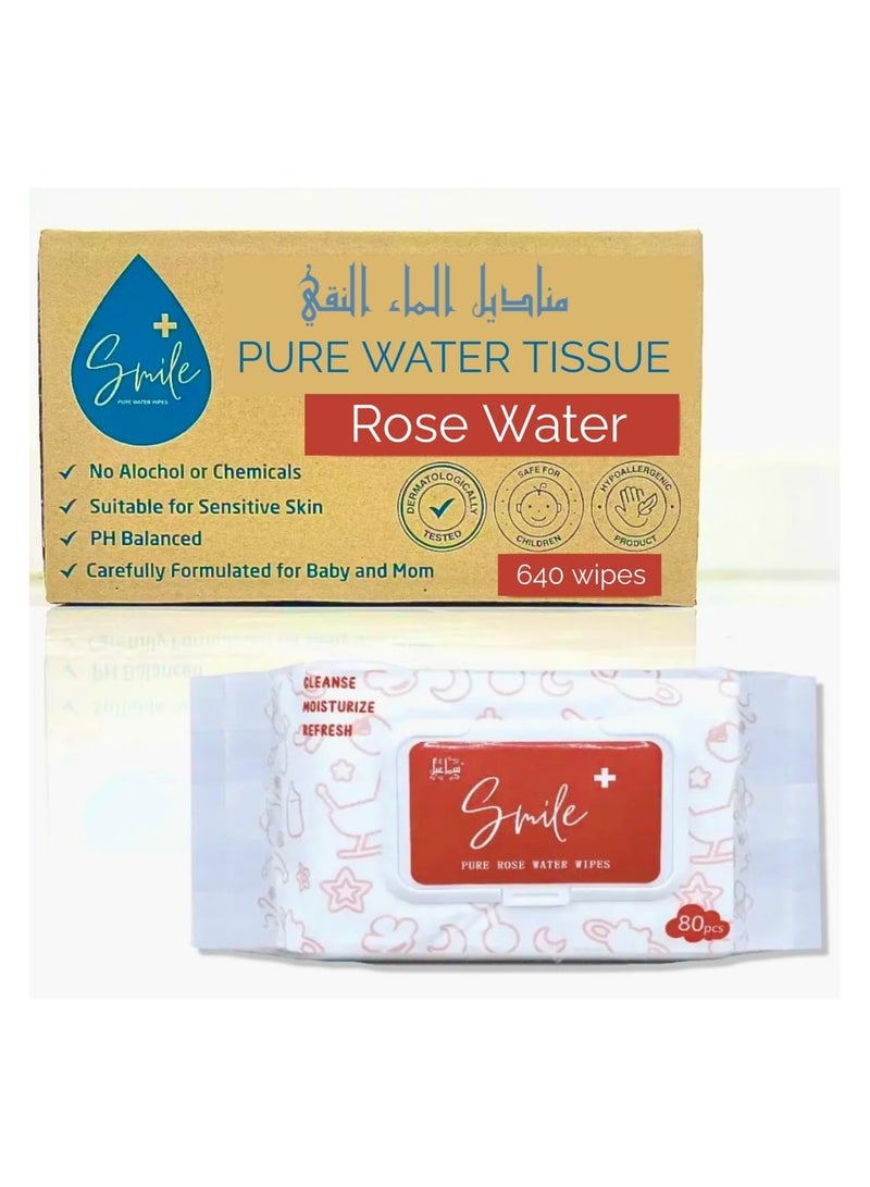 سمايل بلس مناديل ماء الورد النقي من سمايل بلاس، عبوة من 80 منديلًا - Image 1