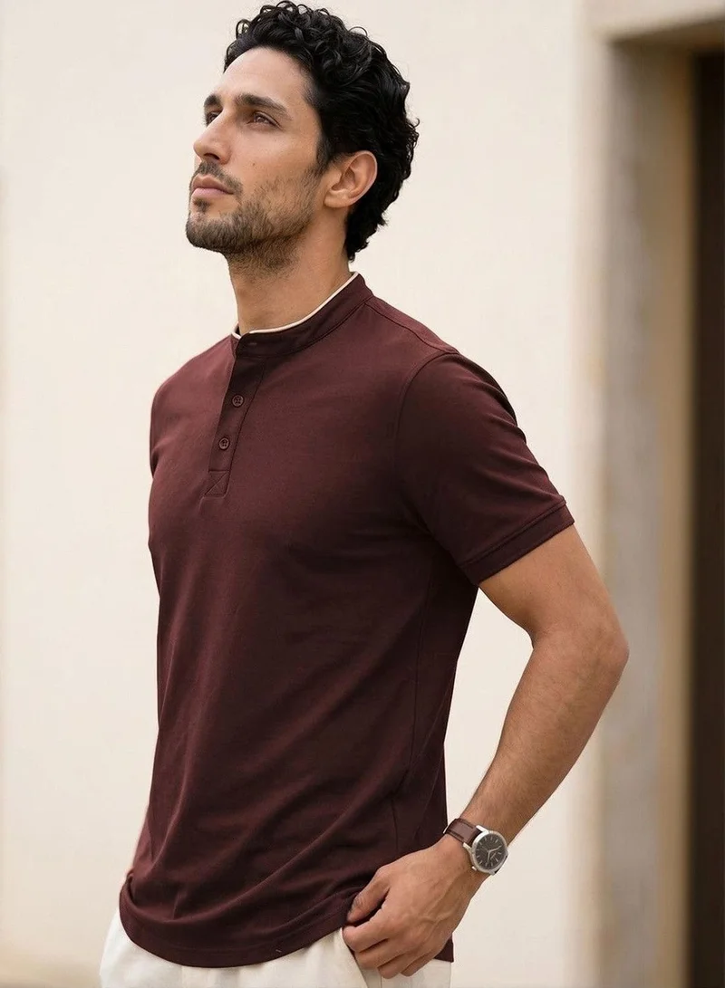 Dennis Lingo  Men Brown Cotton Blend Solid Regular T-Shirt for Men | Best Price UAE